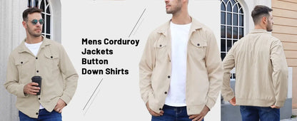 Men's Corduroy Jacket Stand-up Collar Slim Fit Retro Multi-pocket Workwear Commuter Coat for Spring And Autumn.