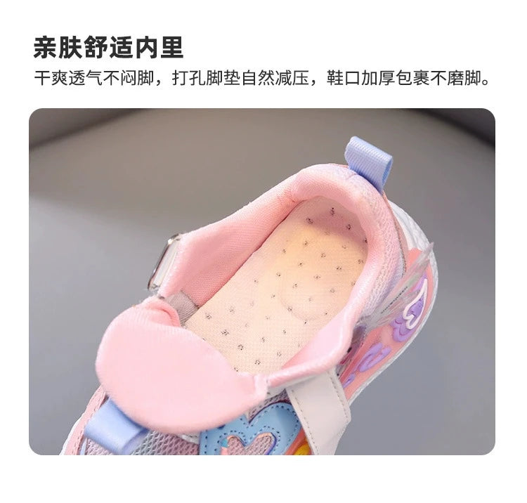 Disney Children Led Shoes Kids Girls Sneakers Frozen Elsa Princess Lighting Shoes Pink Purple Casual Sports Shoes Size 21-31.