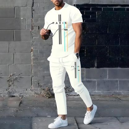 New StyleSummer Spring Fashionable Men's Football Sportswear T-shirt Pants Set Casual Short Sleeve Set Jogging Fitness Clothing.