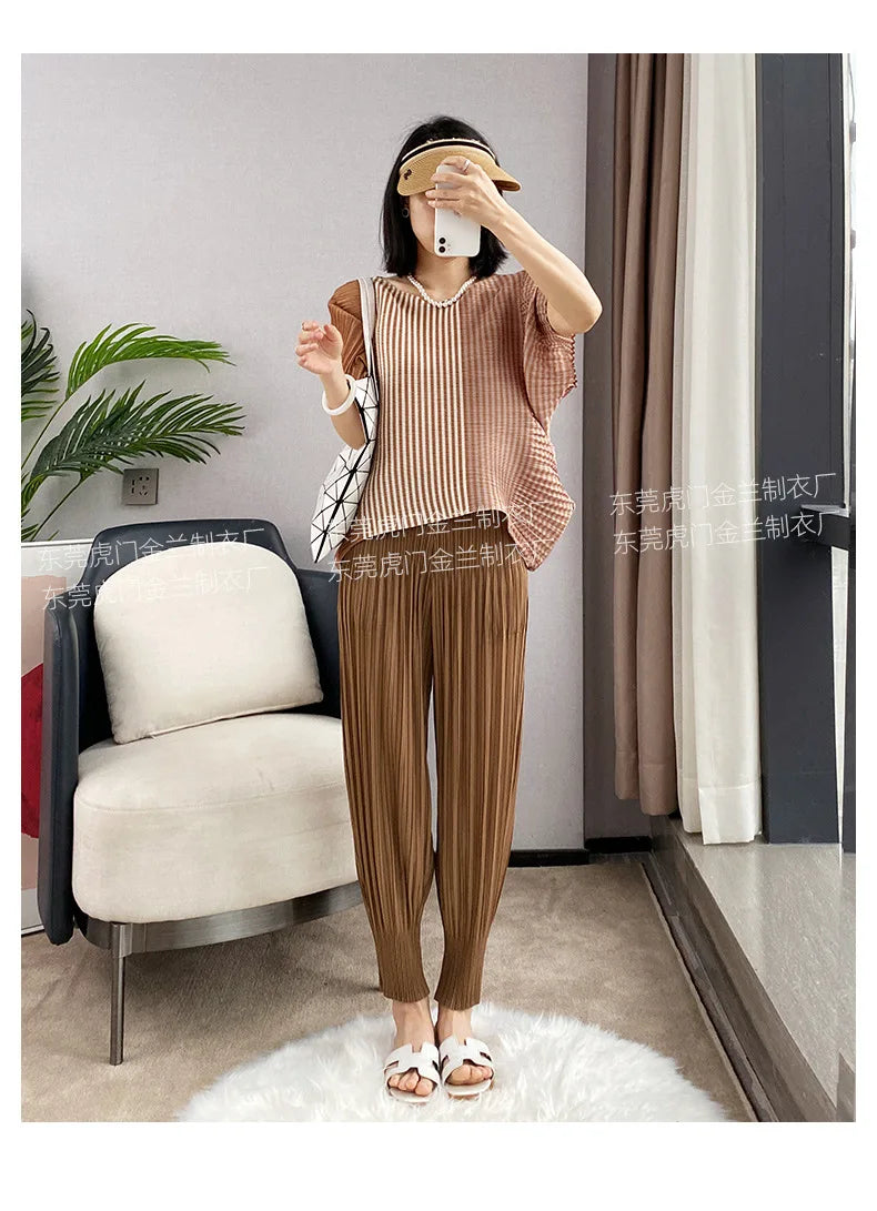 Miyake Life Pleated Pants Loose Harem Pants Women's Summer Thin Fashion Versatile Nine-minute Calf Pants.