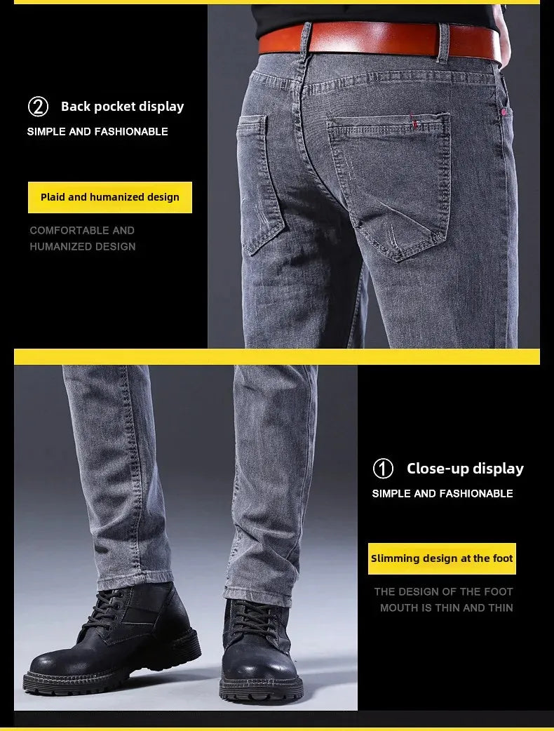 Frühling Herbst Xintang Denim Jeans Herren Slim Fit Casual Trendy Modische Alltagskleidung Blau Gerade Bein Hosen Elastische Taille.