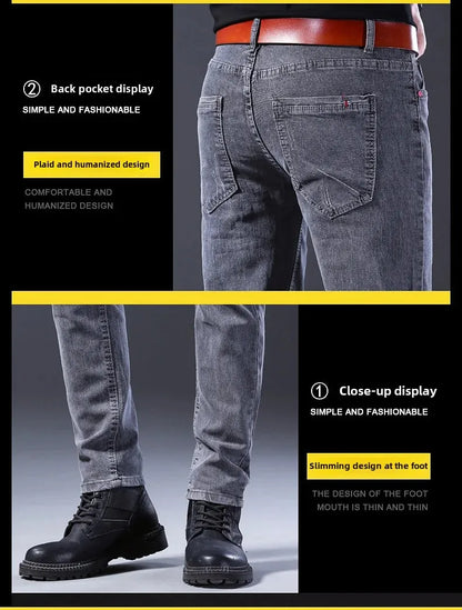 Frühling Herbst Xintang Denim Jeans Herren Slim Fit Casual Trendy Modische Alltagskleidung Blau Gerade Bein Hosen Elastische Taille.