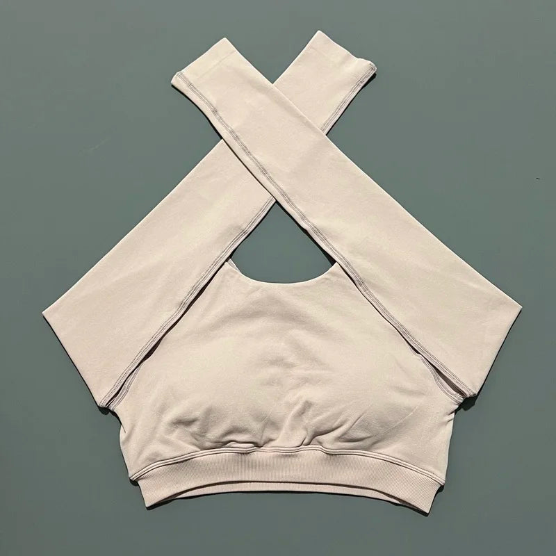 HISTELLO Long Sleeve Crop Top Women Seamless Yoga Tops Backless Clothing Gym Workout Sportswear Strong Supports Sports Shirt.