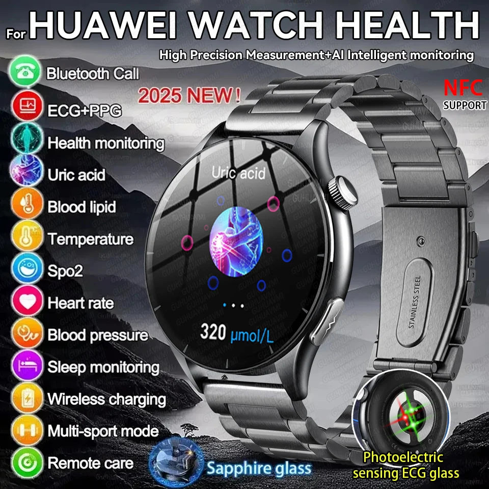 2025 New For HUAWEI Health MonitorUric Acid Blood Pressure Blood oxygen Body Analysis Smart Watch ECG+PPG Clock Smartwatch Men.