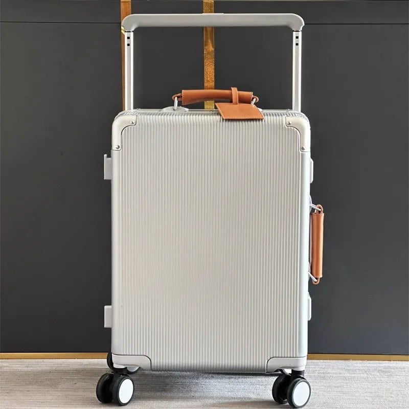 sushimu Koffer, breiter Griff, Reisekoffer für Herren, 20 24, Handgepäck, Damen, PC, Aluminiumrahmen, Trolley