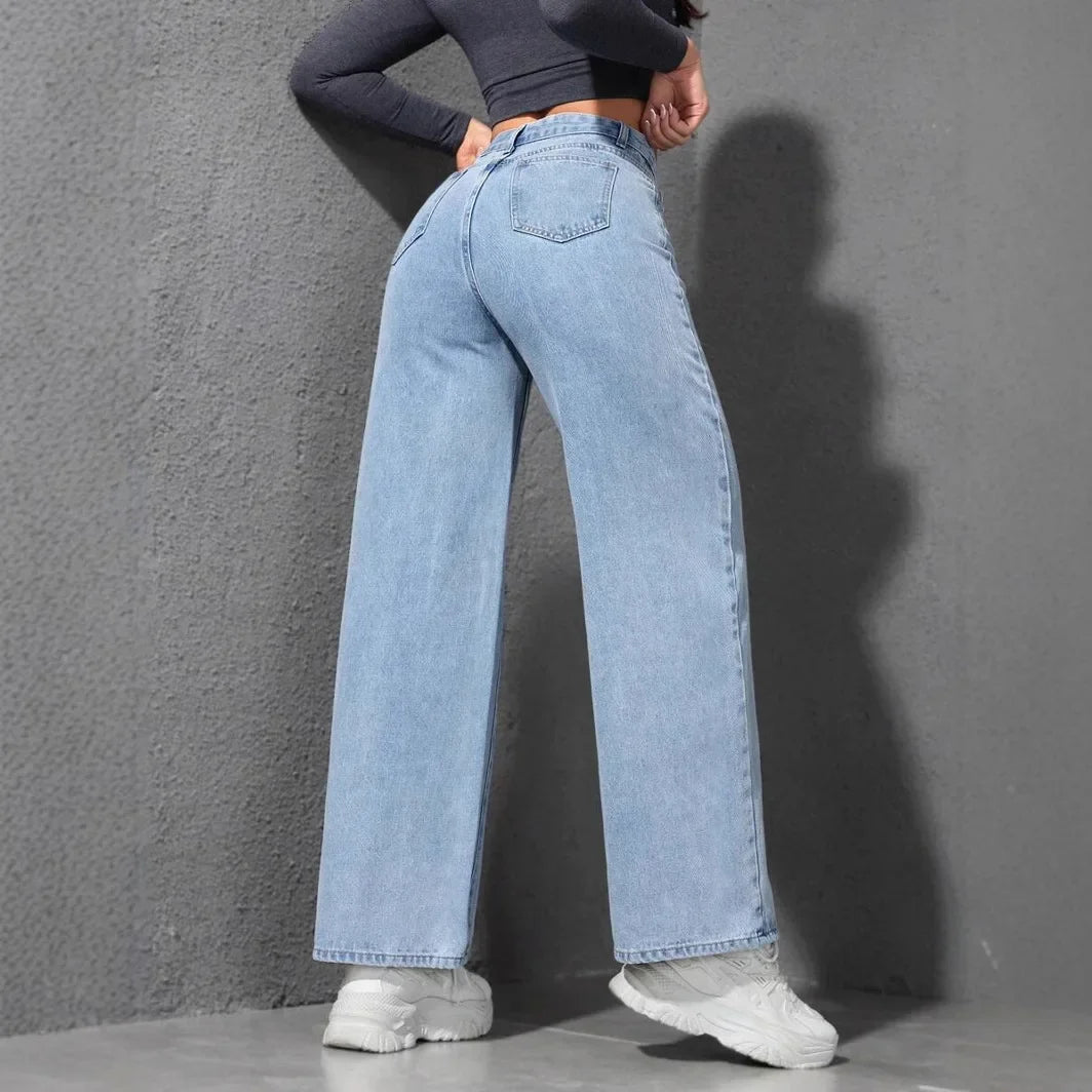 Jeans Women Denim Pant Wide Leg Pants Denims High Waist Washed Distressed Basics Straight Trousers 2025 Streetwear Floor Length.