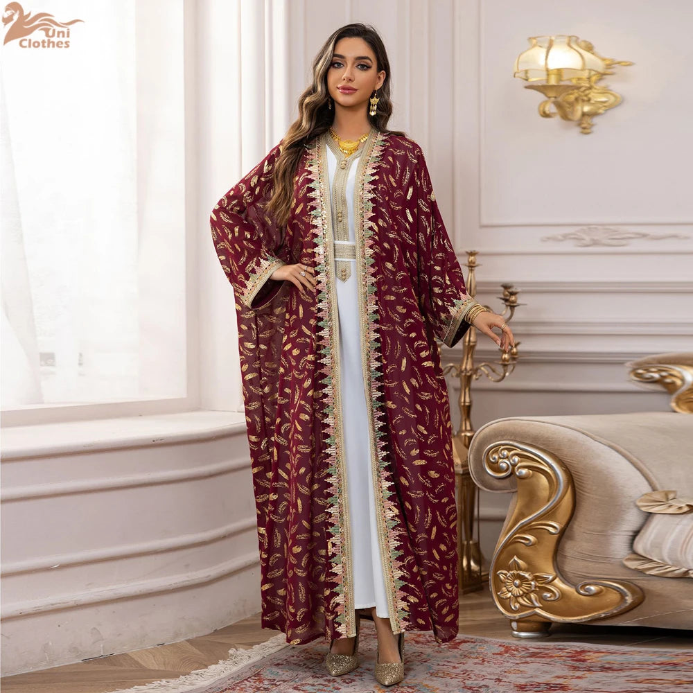 Eid Kimono Jalabiya Muslim Set Women Abaya Dubai Kaftan Morocco Caftan Kebaya Ramadan Dress Djellaba Islam Clothing Ramadan Robe.