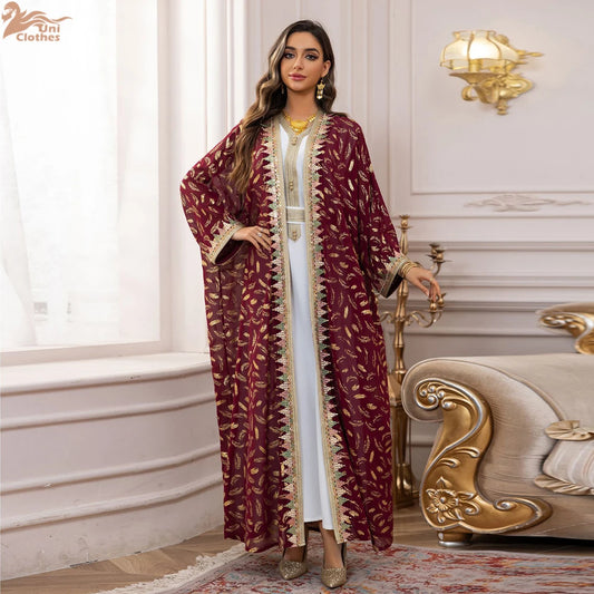 Eid Kimono Jalabiya Muslim Set Women Abaya Dubai Kaftan Morocco Caftan Kebaya Ramadan Dress Djellaba Islam Clothing Ramadan Robe.