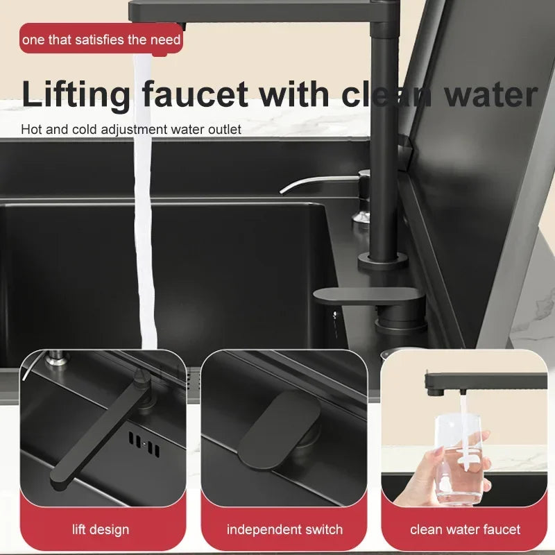 Hidden Cup Washer Sink With Cover Kitchen Sink Stainless Steel Washbasin Multifunctional Large Single Slot For Kitchen