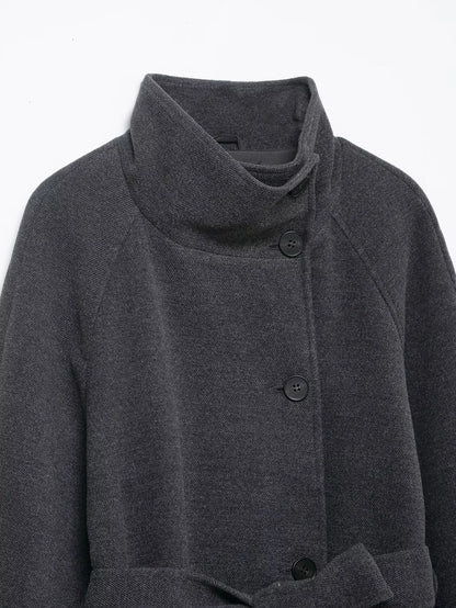 TFMLN Lange Mäntel für Damen mit Stehkragen, 2025, Winter, neuer Trenchcoat mit Gürtel, Vintage, einfache Oberbekleidung, elegante Mode, weiblich