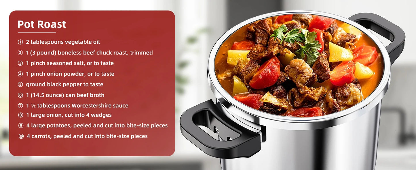 KITCHJOY 3in1 Stainless Steel Pressure Cooker 6L 8L 10L 12L Pressure Canner Induction Compatible Glass Lid Steamer Rack Included