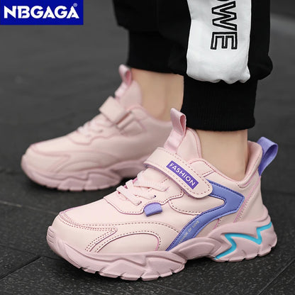 Sport Girl Casual Shoe Leather 5-16Years Boy Tenis Shoe Outdoor Children Running Sneaker Anti Slip Soft Sole Walking Footwear.
