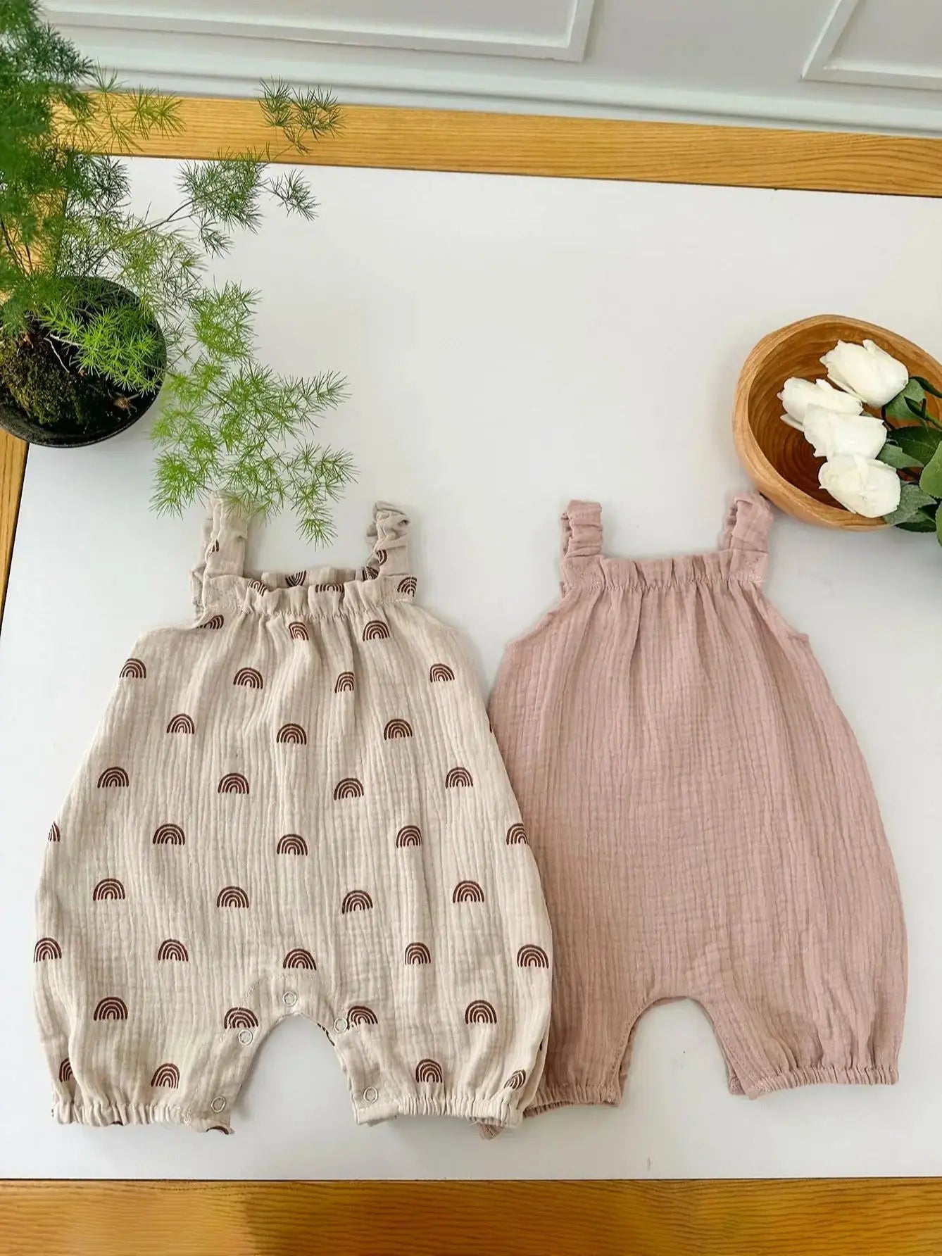 2 stücke Baby Strampler Anzug Regenbogen Löwenzahn Bio-baumwolle Ärmel Sling Strampler Infant Overall Body Sommer Baby Straps Hosen.