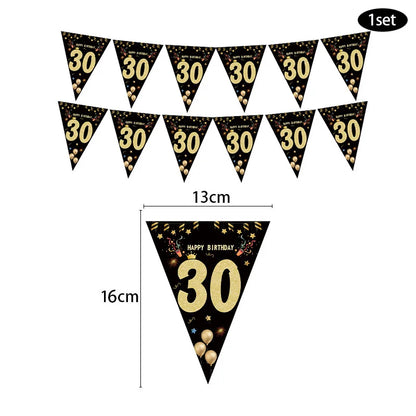 30 40 50 60 Jahre alles Gute zum Geburtstag Papier Banner Geburtstag Party Dekorationen Erwachsene Girlande Geburtstag Anniversaire 30/40 Jahre schwarze Flaggen.