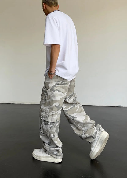 Vintage Amerikanischen Stil Camouflage Hosen männer Lose Gerade Bein Cargo Hosen Casual Hosen Hip Hop Streetwear Waschen.