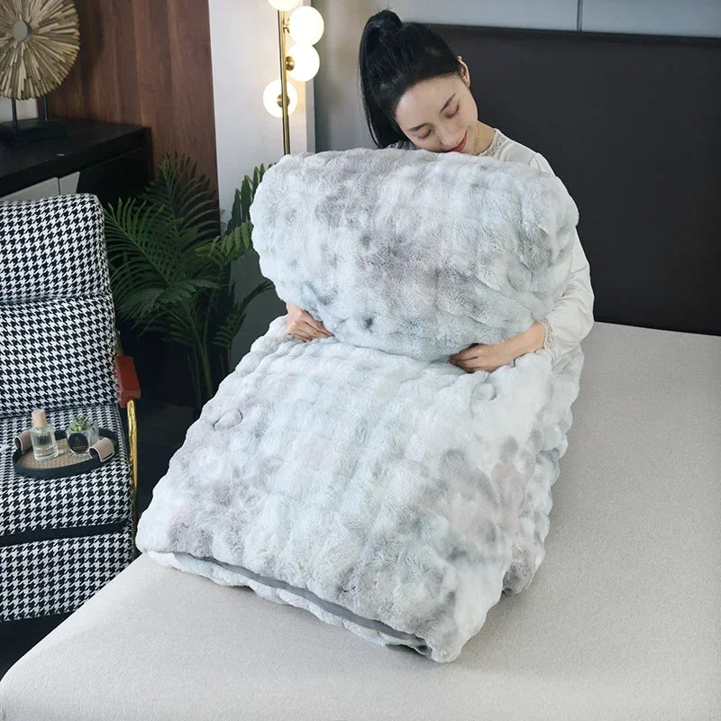 2024 New Colorful Rabbit Plush Bubble Winter Quilt Thickened Rabbit Plush Winter Double-sided Plush Skin-friendly and Warm.