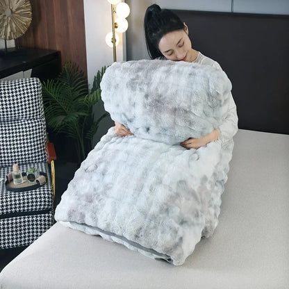 2024 New Colorful Rabbit Plush Bubble Winter Quilt Thickened Rabbit Plush Winter Double-sided Plush Skin-friendly and Warm.