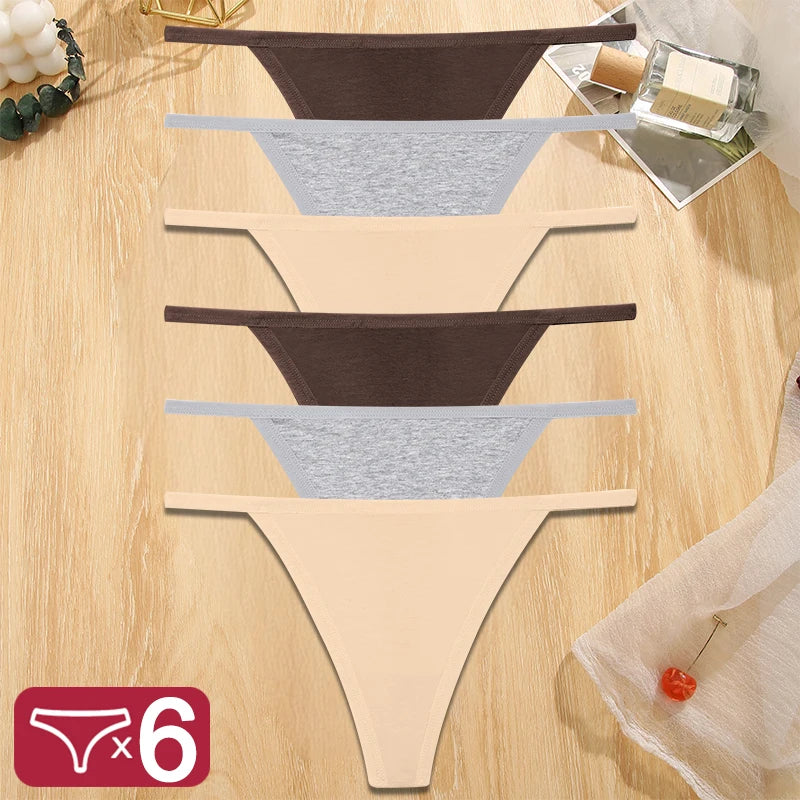 FINETOO 6PCS/Set Sexy Women Cotton G-String Underwear Low Waist Panties Girl T-back Panty Soft Thin Strap Femme Thong Lingerie