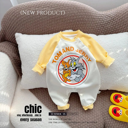 Gelbe Kollektion Frühling Herbst Baby Mädchen Junge Rundkragen Lange Ärmel Cartoon Bär Body/Strampler Neugeborenen Overall K31266