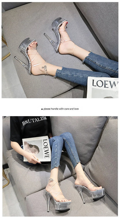 New 2024 Summer Fashion Sandals Sexy Open Toe 15CM High Heels Party Dress Wedding Nightclub Women Shoes Platform Stripper Heels