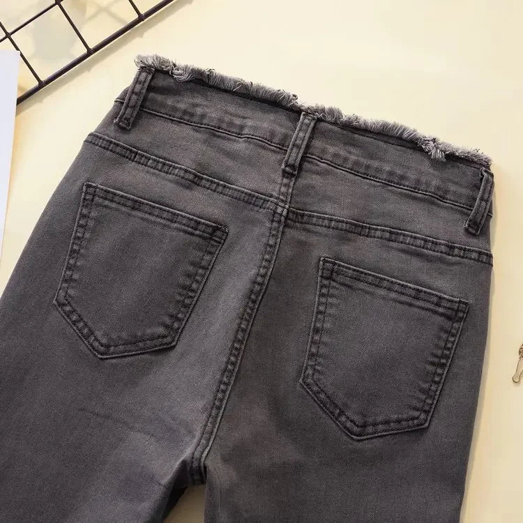 Black High-waisted Elastic Slimming Jeans For Women Micro Flared Straight Leg Loose Fit Wide Leg Fringebell Bottom Pants Trendy.