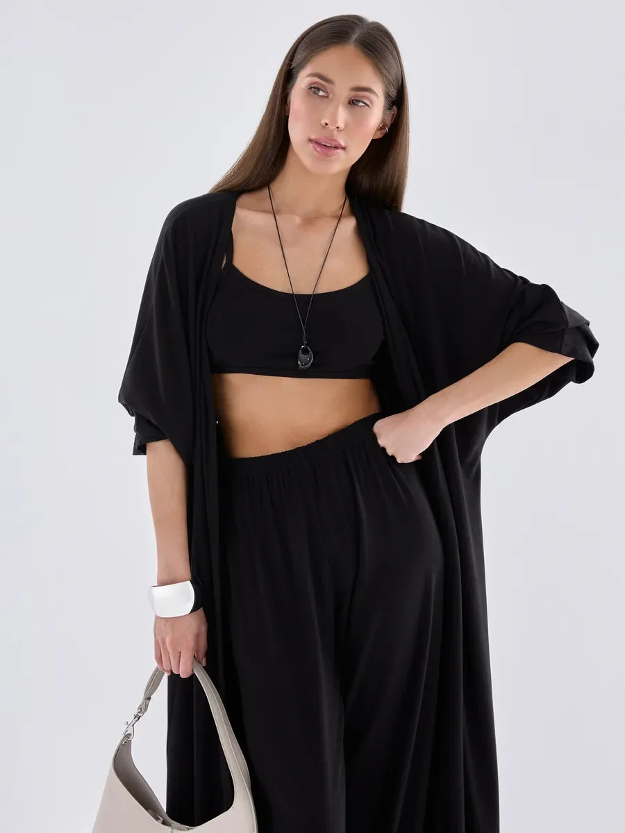 Hirsionsan Modal Soft Loose Sets Women Casual Three Pieces Long Sleeve Cardigan & High Waist Pants & Vest Outfits Tracksuit 2025