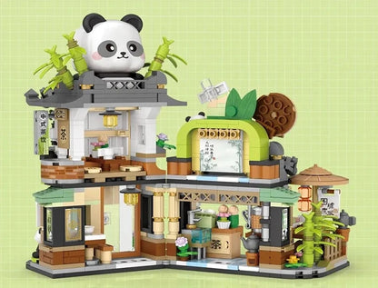 Street View Series Building blocks Izakaya Shaved Ice Shop Takoyaki Shop Coffee shop Panda Tea House model children's gift
