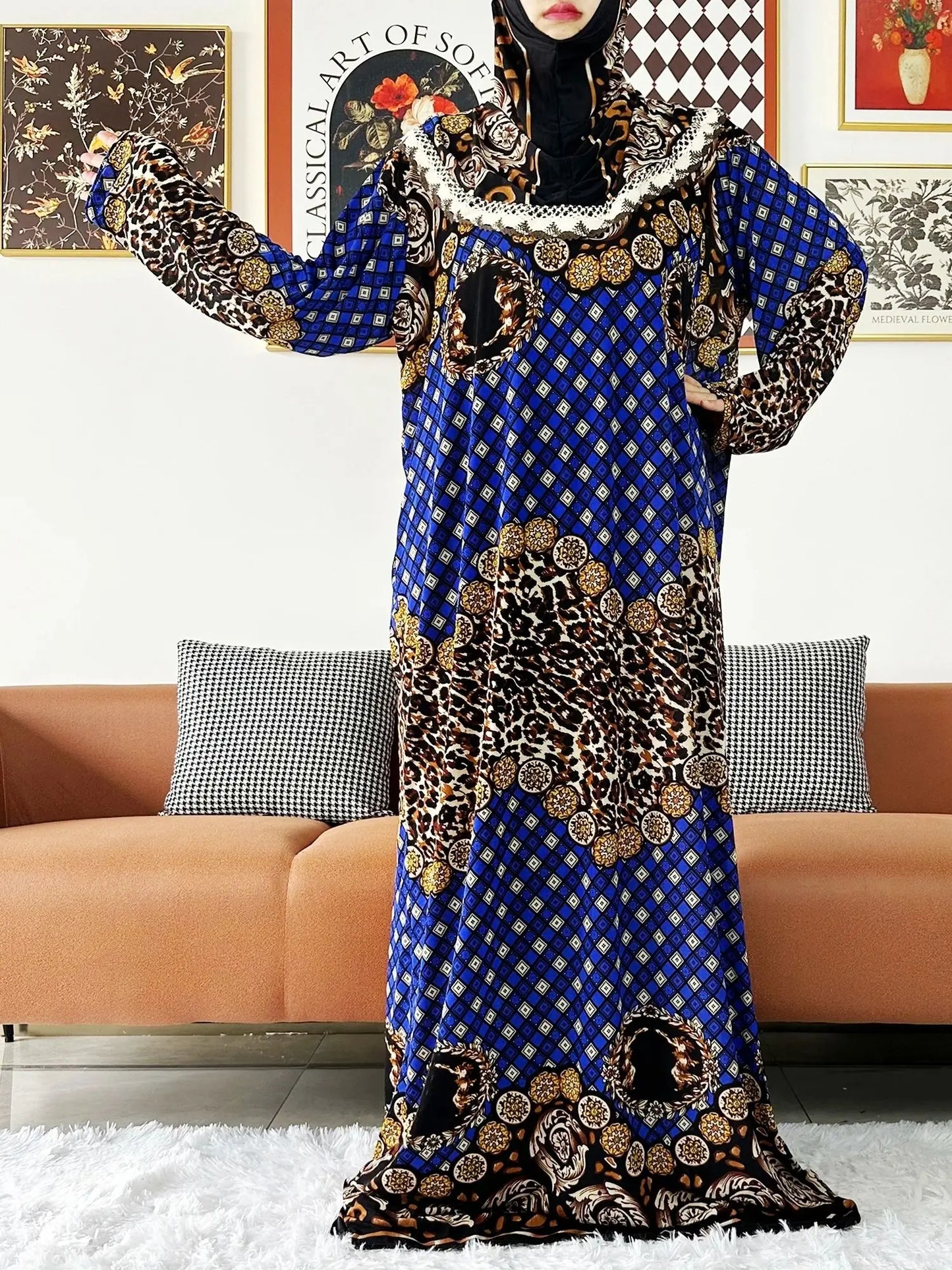 2023 Muslim Solid Cotton Abaya For Women Ramadan Prayer Garment Joint Hat Dubai Turkey Middle East Femme Robe Floral Loose Dress