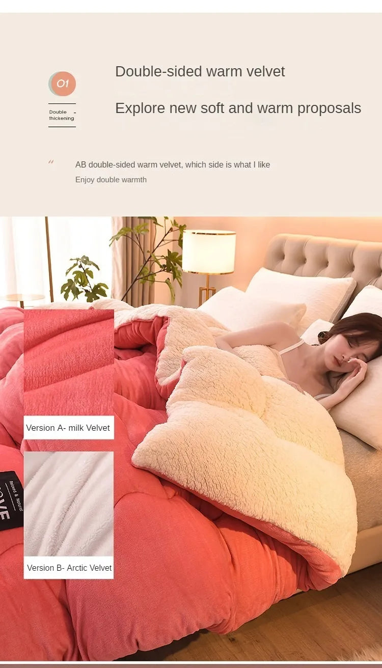 New Super Warm Lamb Wool Quilt Winter Thickened Cotton Quilt Warm Cotton Double sided Velvet Soft Extra Large Blanket.