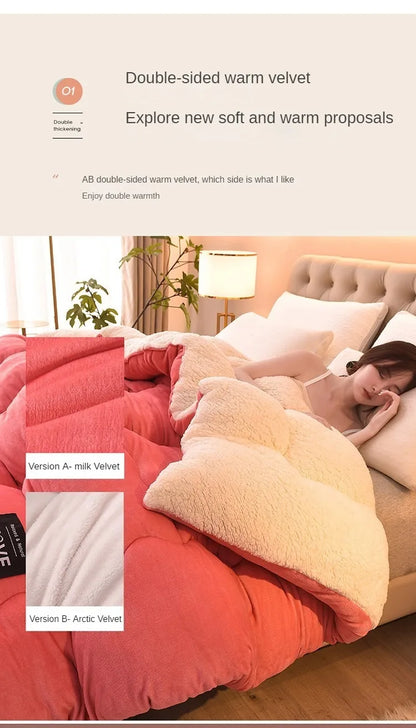 New Super Warm Lamb Wool Quilt Winter Thickened Cotton Quilt Warm Cotton Double sided Velvet Soft Extra Large Blanket.