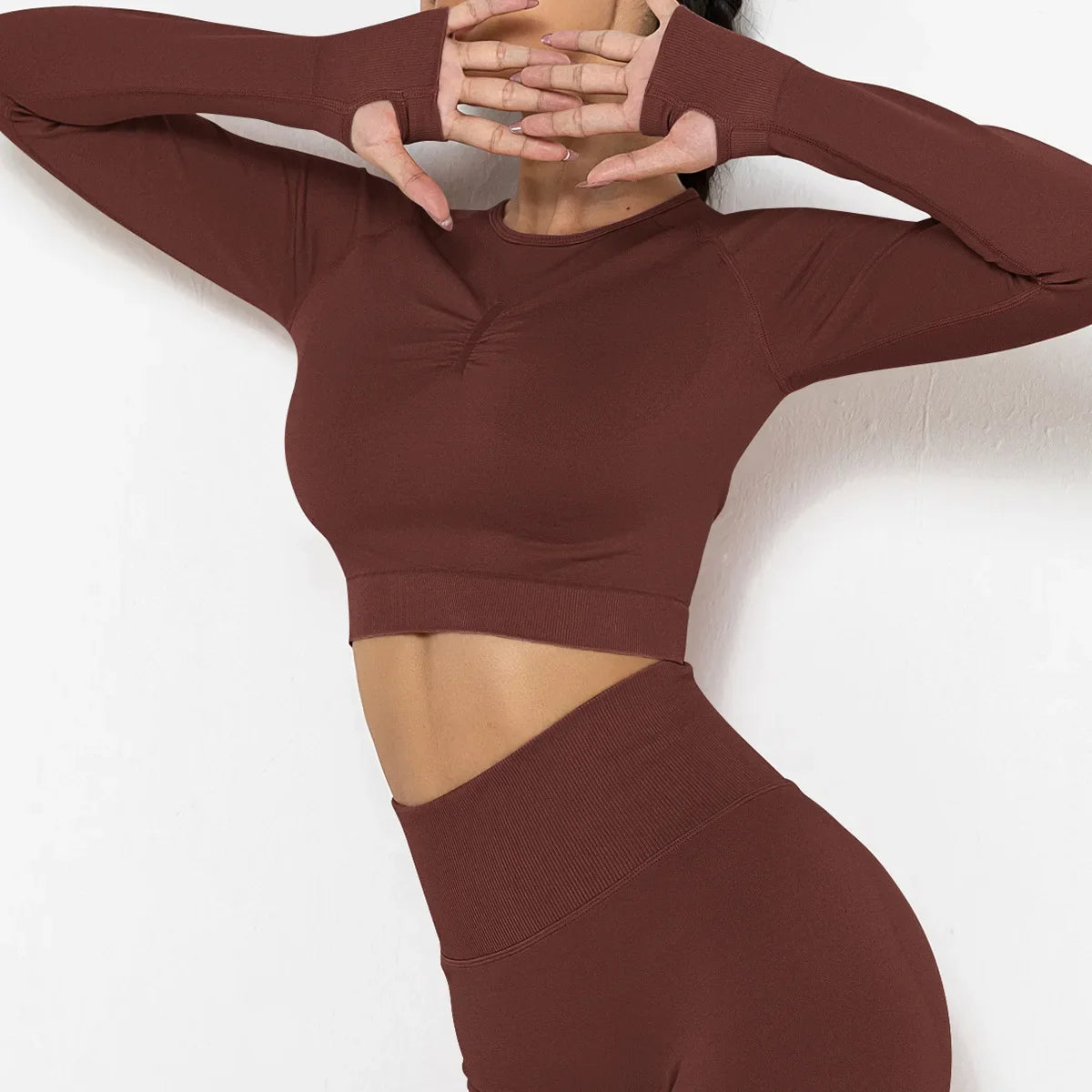New Seamless Solid Color Peach Tight-fitting T-shirt Fitness Sport Yoga Wear Moisture Absorbing Shaping Long Sleeve Women's.