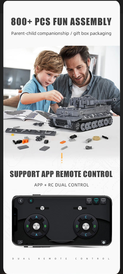 Mould King 20014 Military Toys The APP&RC Motorized Tiger Tank Model Assembly Technical Car Building Block Kids Christmas Gifts.