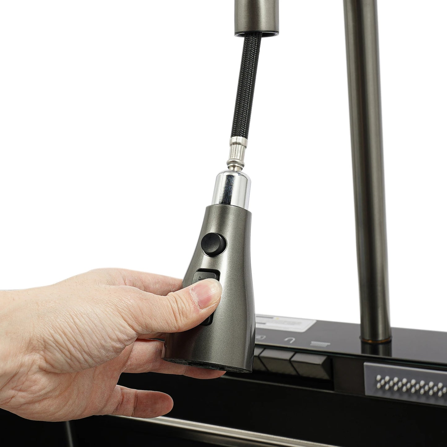 Edelstahl-Küchenspüle mit Abtropfkorb, ausziehbarer Wasserhahn, Schneidebrett, Tassenwascher, Digitalanzeige, 82 x 48 x 23 cm