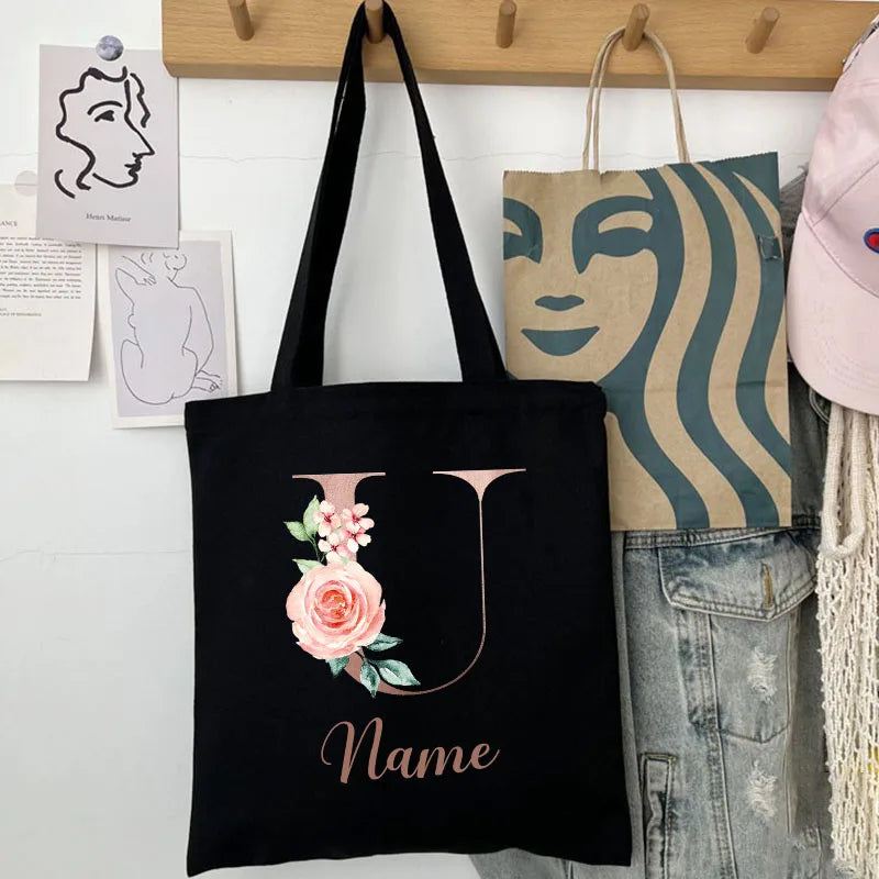 Custom Name Handbag Travel Storage Shoulder Bag Simple Tote Bags Birthday Customize Wedding Bridesmaid Gift Canvas Tote Bag
