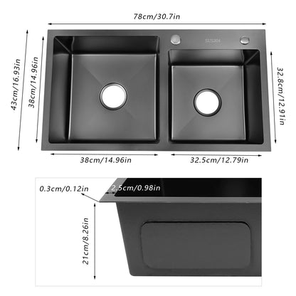 Schwarzer Wassertank, spritzwassergeschützt, schwarzes King Kong-Doppelwaschbecken, langlebig, mit Start- und Seifenspender