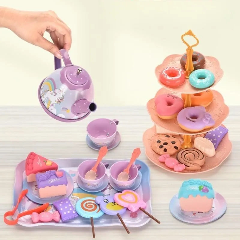 Kids Tea Party Set For Little Girls Mermaid Gift Pretend Toy Tin Tea Set Princess Tea Time Kitchen Pretend Play Tea Set Gift.