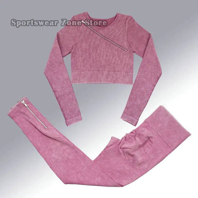 Yoga Suit High Waist Leggings Running Training Tights Sports Outfits Long Sleeve Crop Top Bra Seamless Fitenss Set Fitness Wear