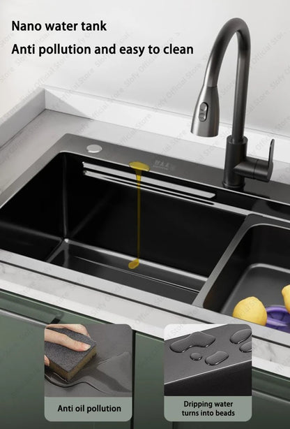 Multifunctional Kitchen Sink Large Capacity Single Bowl Stainless Steel Sink Vegetable Workstation With Faucet Drain Accessories