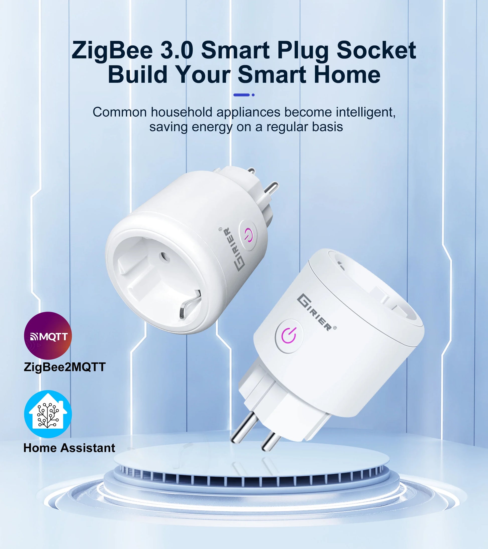 GIRIER Smart Plug ZigBee 20A Smart Home Steckdose EU 4200W mit Power Monitor Funktion Unterstützt Alexa Google Home Assistant.