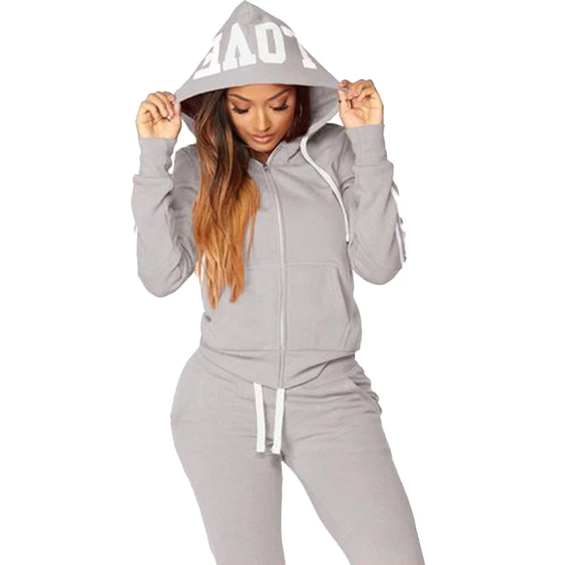 Fashion Women Track Suits Sports Wear Jogging Suits Ladies Hooded Tracksuit Set Clothes Hoodies+Sweatpants Sweat Suits.