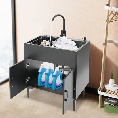 Schwarz/weißes unabhängiges Waschbecken mit Schrank, Küchenspüle aus Edelstahl mit 360° °   Drehbarer Wasserhahn für Badezimmer, Waschbecken