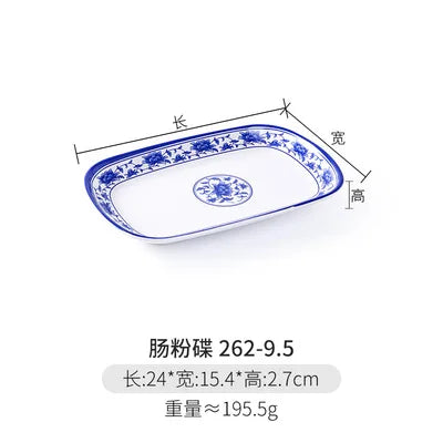 Melamine Chinese Style Blue and White Porcelain Tableware Creative Oval Dinner Plate.