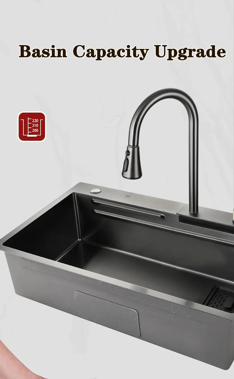 Wasserfall-Küchenspüle aus Edelstahl 304, Zughahn, Einzelschlitz, Hochdruckbecher, Waschmaschine, Café, Weinbar, Waschbecken