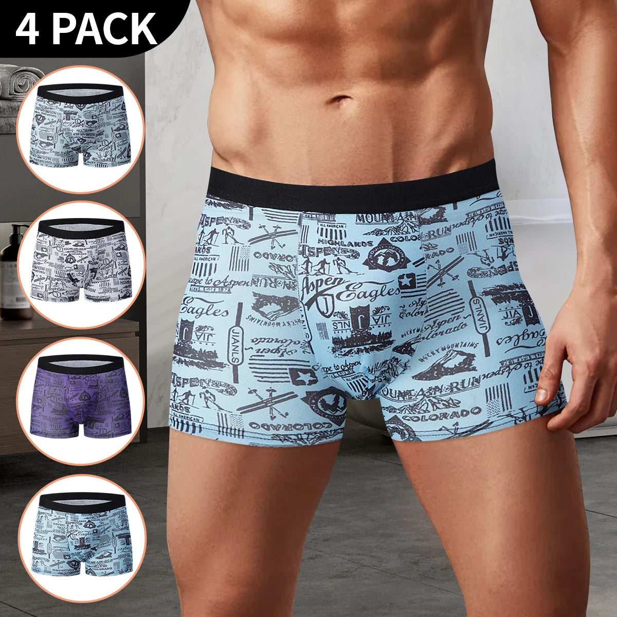 4/5 Stück Herrenmode Bedruckte Unterwäsche Bequeme Joker Boxer Plus Größe 5XL Jugendliche Mehrfarbige Mix Shorts Boxer mittleren Alters