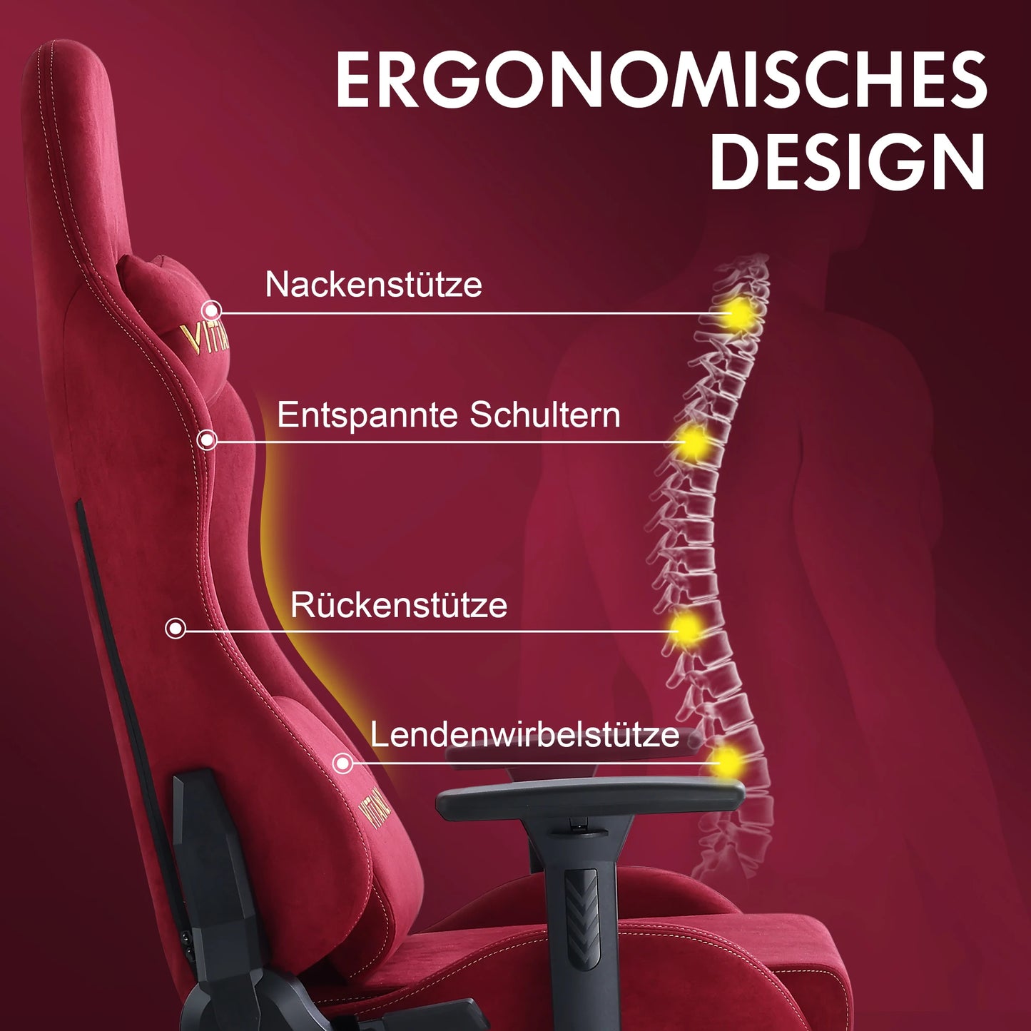 Ergonomischer roter Gaming-Stuhl für Erwachsene, Innen-PC, Computerstuhl, Rennbürostuhl, höhenverstellbarer Drehstuhl aus Wildleder