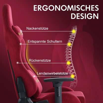 Ergonomischer roter Gaming-Stuhl für Erwachsene, Innen-PC, Computerstuhl, Rennbürostuhl, höhenverstellbarer Drehstuhl aus Wildleder