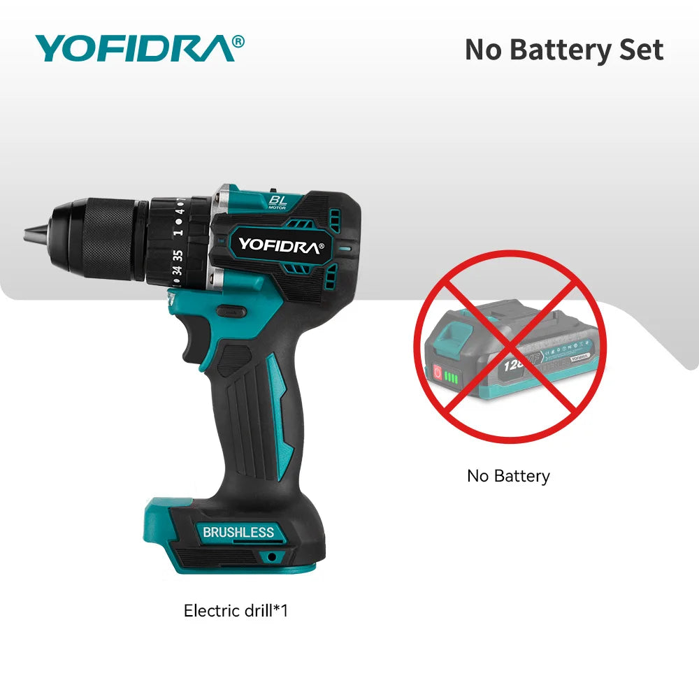 YOFIDRA 13 MM Bürstenlosen Elektrischen Schlagbohrmaschine 35 + 3 Drehmoment Cordless Holzbearbeitung Schraubendreher Power Tool Für Makita Batterie pin
