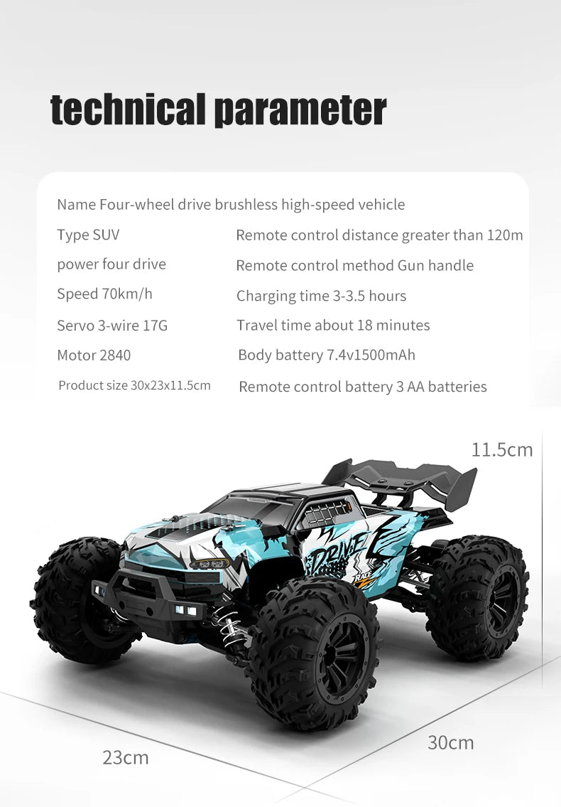Teeggi 16101 /16102 PRO 1:16 High Speed RC Car With LED Light Drift 70KM/H 4WD RC Off-Road Car Monster Truck Toy For Kid Gifts