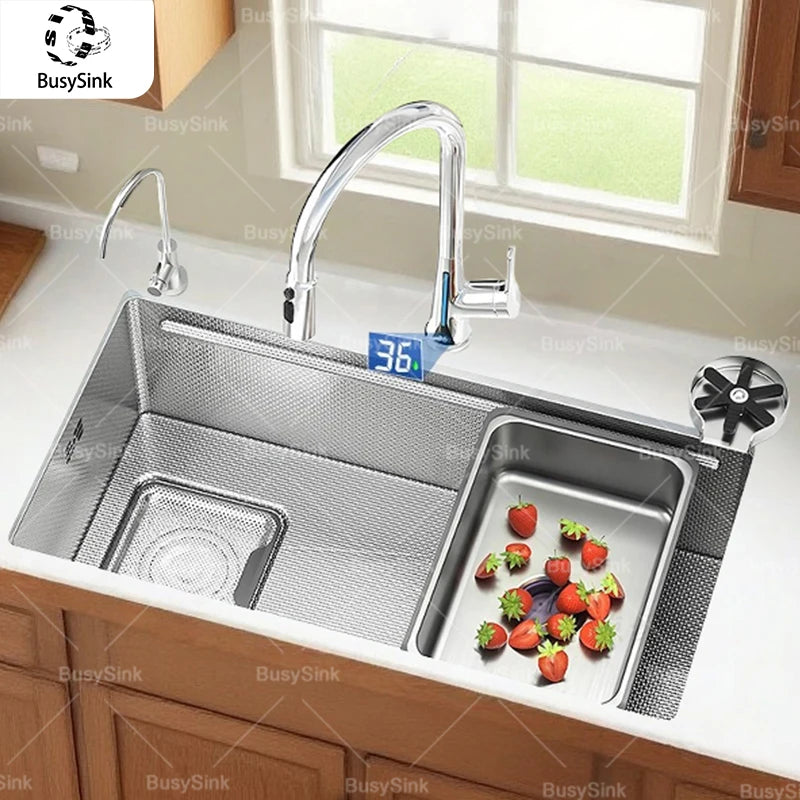 316L Stainless Steels Kitchen Sink Household Dish Vegetable Wash Basin Can be Installed On Either Side Large Single Slot
