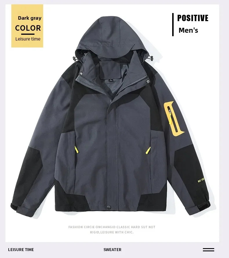 Men's Single-layer Hiking Jacket Patchwork Hooded Hiking Coat Men Color Block Windbreaker Jackets Outdoor Mountaineering Coats.